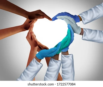 Diverse healthcare team forming a heart shape — community care